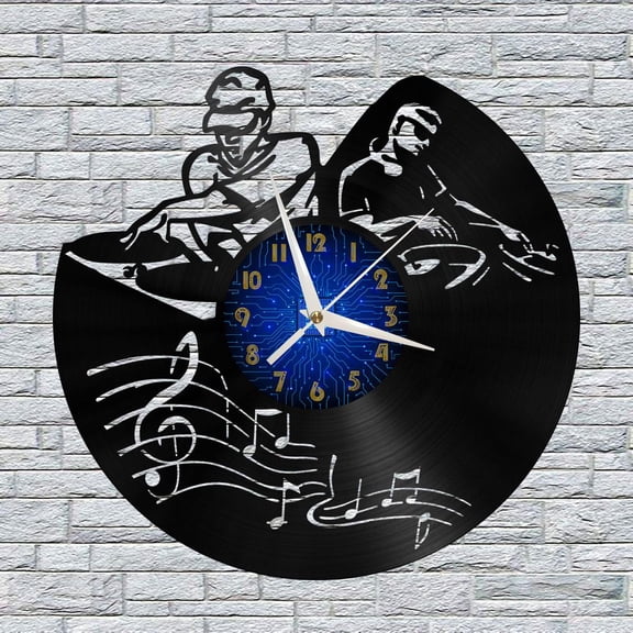 Disco DJ DJing 12 12 Inch Vinyl Record Wall Clock - Silent, Creative, and Unique Clock for Living Room, Entryway, or Bedroom Decor - Perfect Gift Idea(12 inchs B without LED)