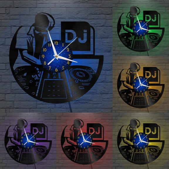 Disco DJ DJing 2 12 Inch Vinyl Record Wall Clock - Silent, Creative, and Unique Clock for Living Room, Entryway, or Bedroom Decor - Perfect Gift Idea(12 inchs B with LED)