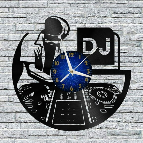 Disco DJ DJing 2 12 Inch Vinyl Record Wall Clock - Silent, Creative, and Unique Clock for Living Room, Entryway, or Bedroom Decor - Perfect Gift Idea(12 inchs B without LED)