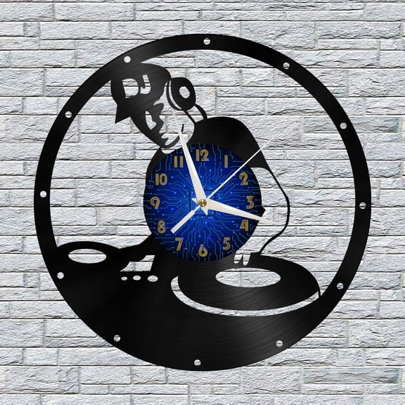 Disco DJ DJing 3 12 Inch Vinyl Record Wall Clock - Silent, Creative, and Unique Clock for Living Room, Entryway, or Bedroom Decor - Perfect Gift Idea(12 inchs B without LED)
