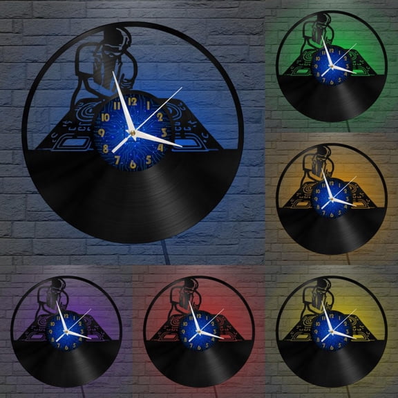 Disco DJ DJing 4 12 Inch Vinyl Record Wall Clock - Silent, Creative, and Unique Clock for Living Room, Entryway, or Bedroom Decor - Perfect Gift Idea(12 inchs B with LED)