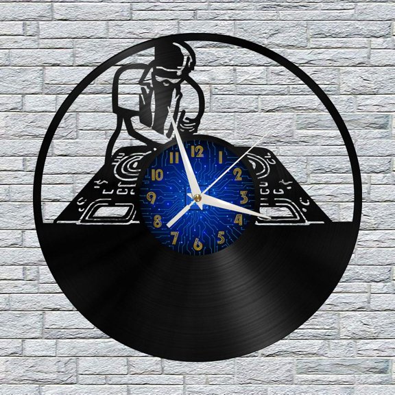 Disco DJ DJing 4 12 Inch Vinyl Record Wall Clock - Silent, Creative, and Unique Clock for Living Room, Entryway, or Bedroom Decor - Perfect Gift Idea(12 inchs B without LED)