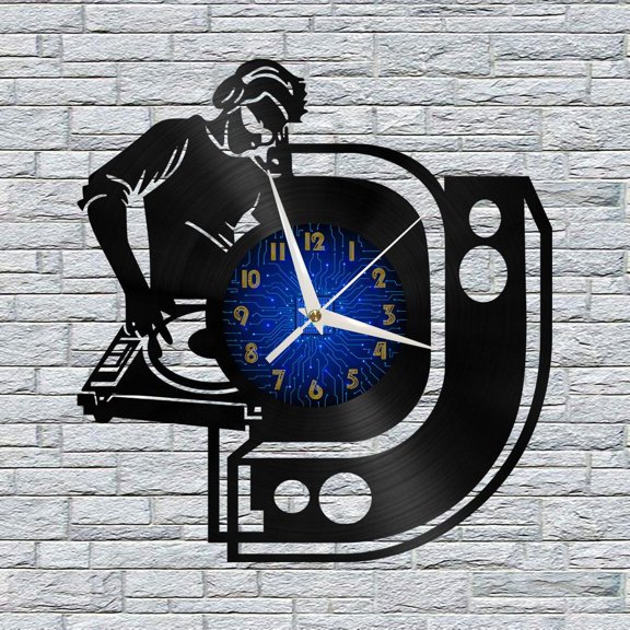 Disco DJ DJing 5 12 Inch Vinyl Record Wall Clock - Silent, Creative, and Unique Clock for Living Room, Entryway, or Bedroom Decor - Perfect Gift Idea(12 inchs B without LED)