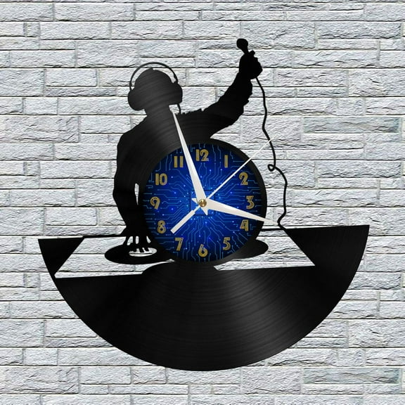 Disco DJ DJing 9 12 Inch Vinyl Record Wall Clock - Silent, Creative, and Unique Clock for Living Room, Entryway, or Bedroom Decor - Perfect Gift Idea(12 inchs B without LED)