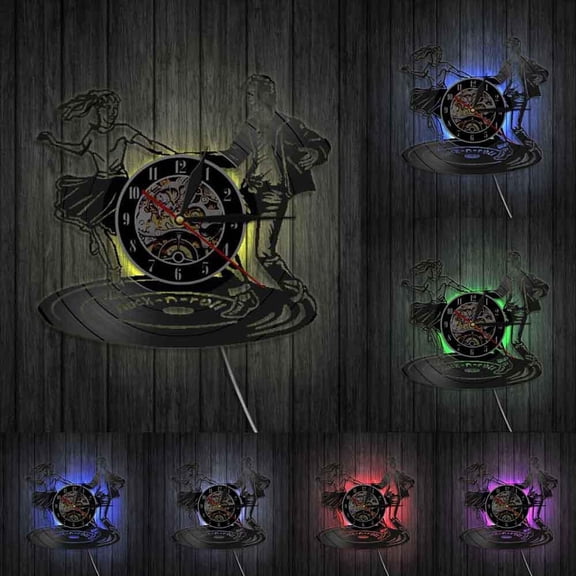 Disco Dancers Vinyl Wall Clock Rock n Roll Dancing Vintage Clock Night Club Contemporary Wall Clock Decorative DJ Wall Art Decor