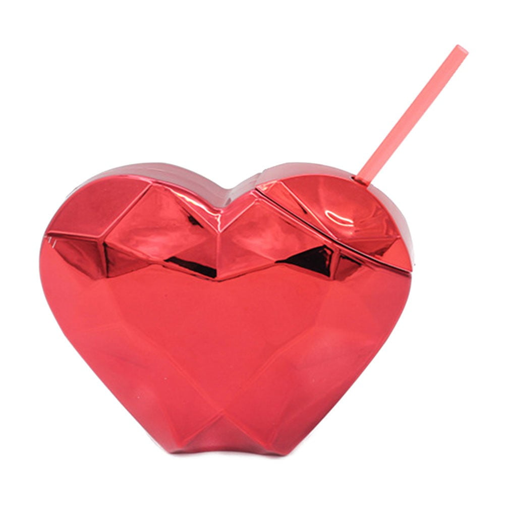 Disco Drinking Cups Cocktail Party Heart Shape Plastic Cups With Straws