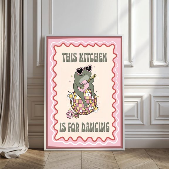 Disco Frog Art Print Retro Kitchen Dancing Quote Poster Mirror Ball Print