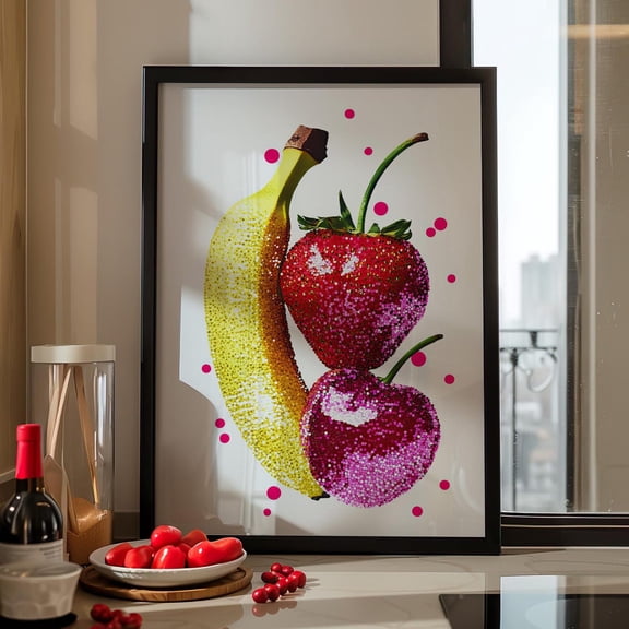 Disco Fruit Wall Art, Retro Preppy Kitchen Decor, Stretched Canvas Size 16x24