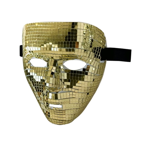 Disco Full Face Mask, Golden Glittering Mirror Mosaic Decor, 1 Pack Lightweight Adjustable Halloween Costume Accessory, for Halloween Rave Dance Disco Themed Party Cosplay Photo Booth Props