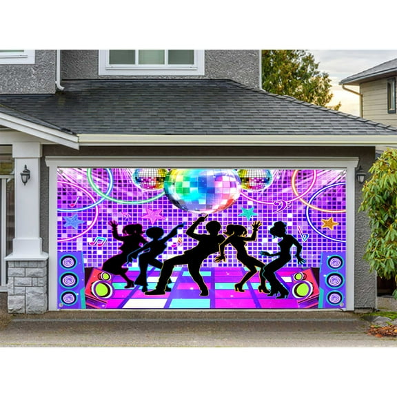 Disco Garage Door Decorations Background Retro Dance Party 70s 80s 90s Theme Vintage Stage Dance Backdrop, Disco Party Decoration Disco Music Ball Party Banner Cover 8X6FT