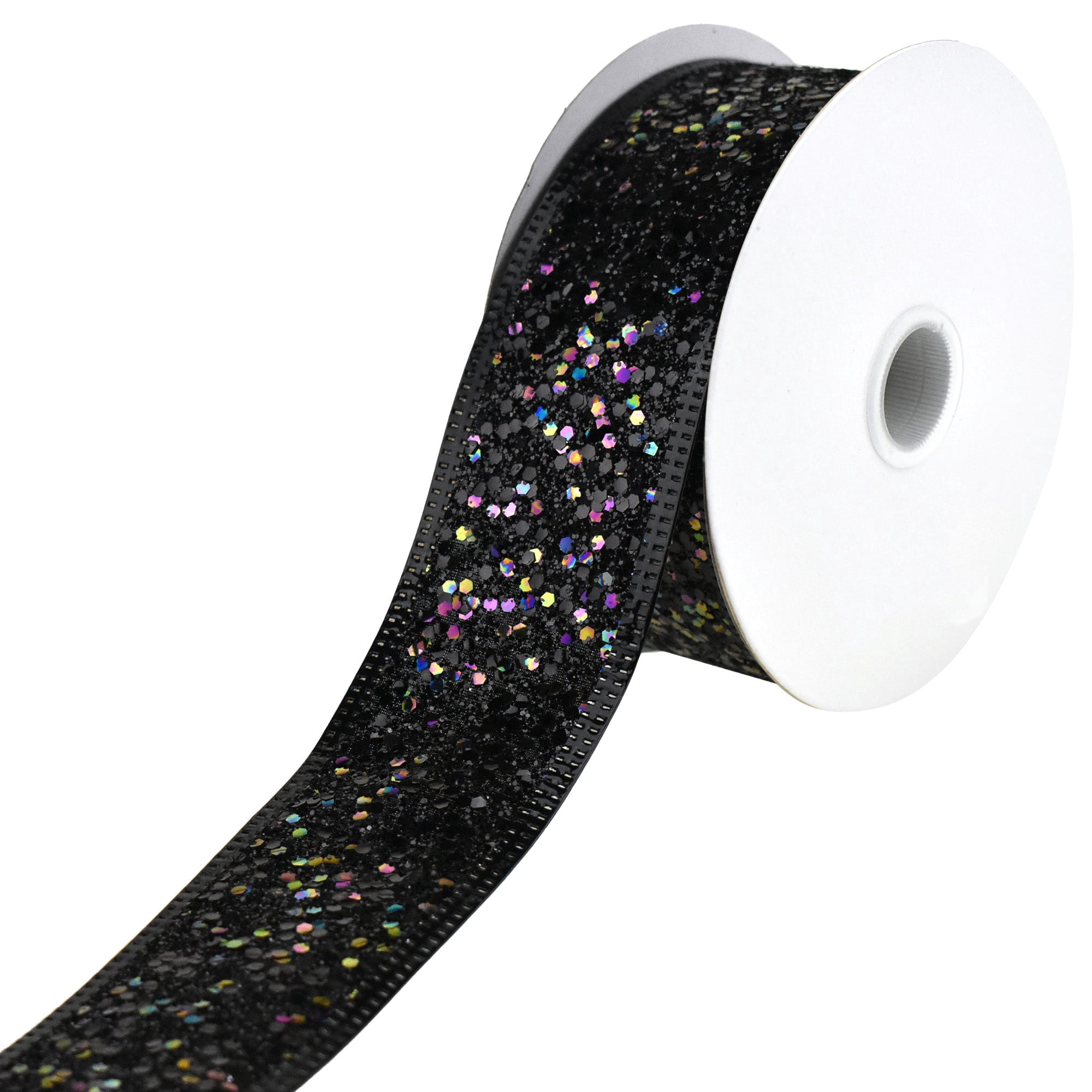 Disco Glitter Metallic Edge Wired Ribbon, 1-1/2-Inch, 10-Yard - Black ...