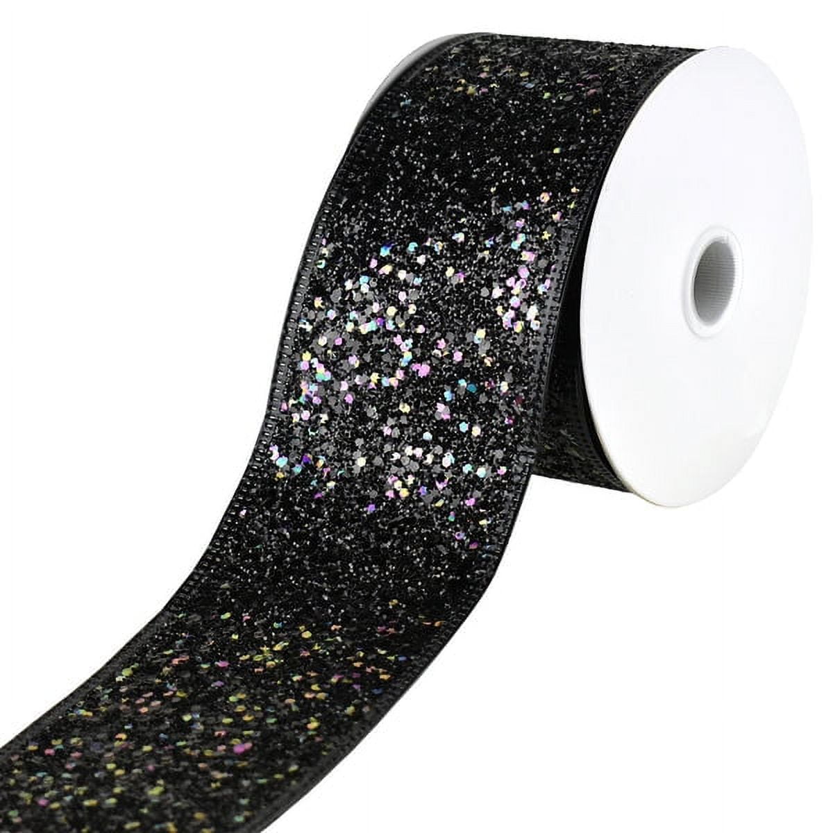 Disco Glitter Metallic Edge Wired Ribbon, 2-1/2-Inch, 10-Yard - Black ...