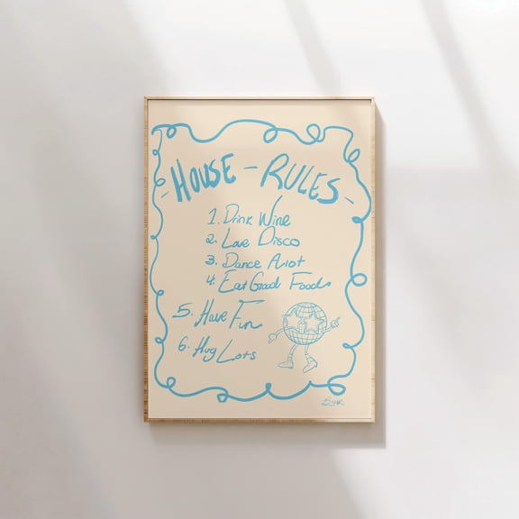 Disco House Rules Poster Kitchen Decoration Trendy Wall Poster Home Decor Apartment Handwritten Funny Wall Art Hand Drawn Poster, Poster Only