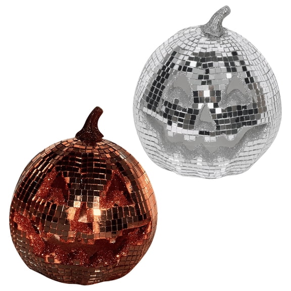 Disco Jack-O-Lantern Pumpkin Decor, Silver Mirror Ball Pumpkin, Halloween Light Reflective Ornament,6.7IN