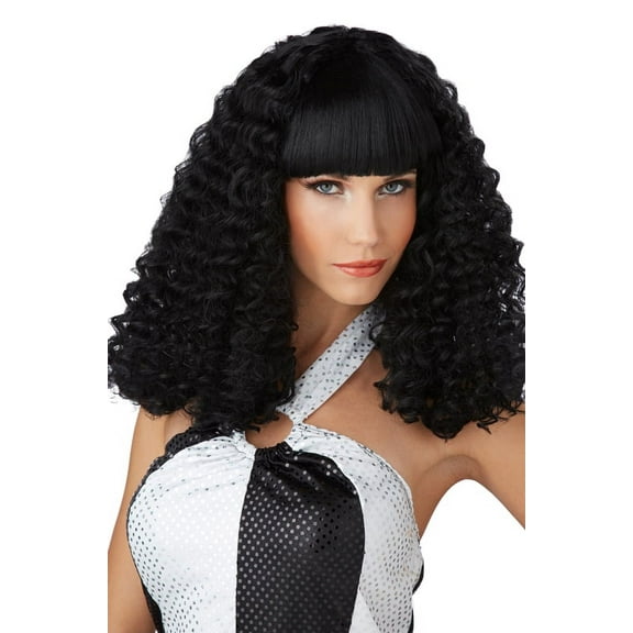 Black Disco Lady Spiral Curl Wig with Bangs