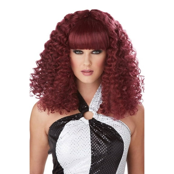 Burgundy Disco Lady Spiral Curl Wig with Bangs