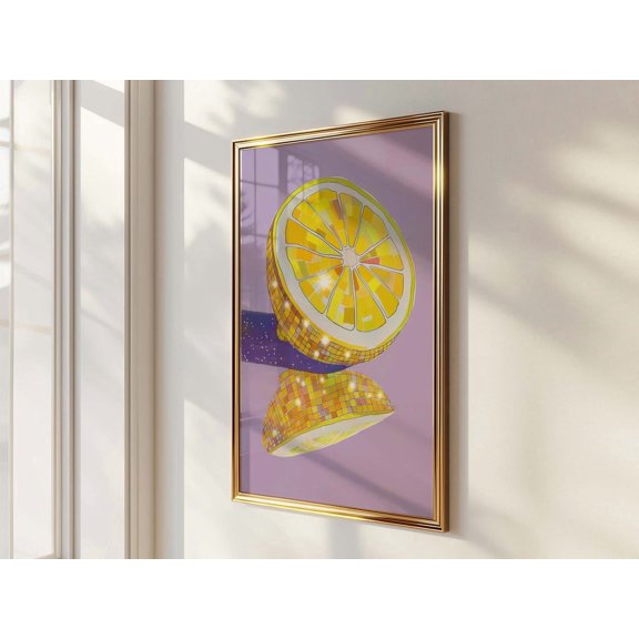 Disco Lemon Slice Purple Kitchen Bar Cart Wall Art Unframed Paper Print