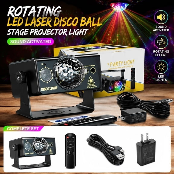 Disco Light, Disco Ball, Sound Activated Red Green Laser Pattern Projection, Disco Ball Decor Rotating Moving Head Ambient Lighting, Disco Decorations with Ir Function, Remote,
