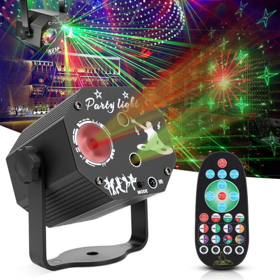 DJ Disco Stage Party Lights, Sound Activated USB Powered Bright RGB LED Projector Strobe Lamp with Remote Control, Portable Stage Laser Light for Indoor Birthday Christmas Karaoke Club KTV Xmas Show