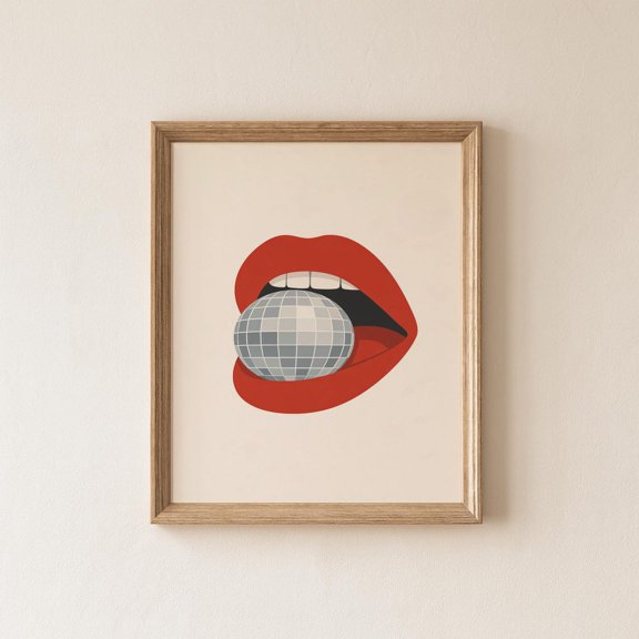 Disco Lips Wall Art Retro Pop Art Red Lips Print Funky Aesthetic Decor Modern Chic Wall Art., Unframed Paper Print