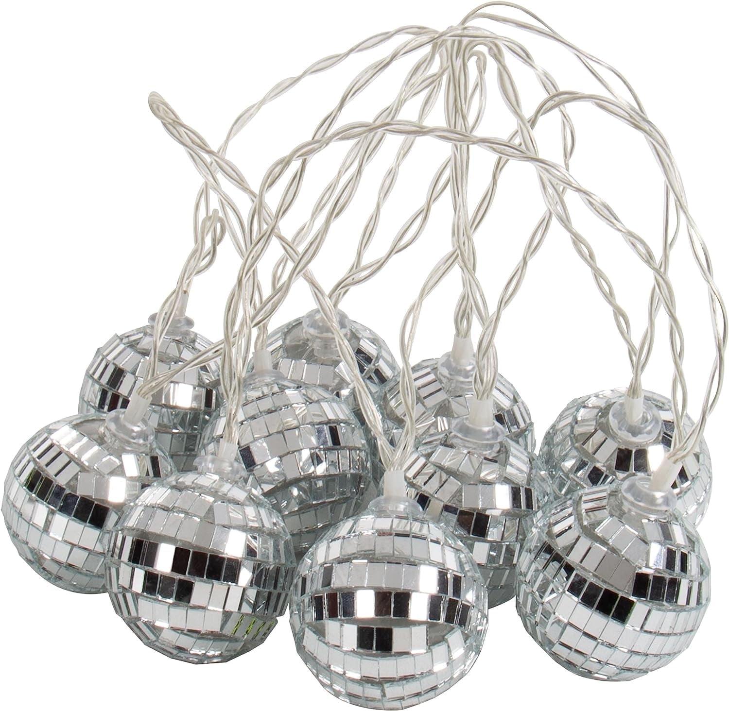 Fizz Creations Indoor 67-inch Disco Mirror Ball LED String Lights, 10-Pack Battery Operated