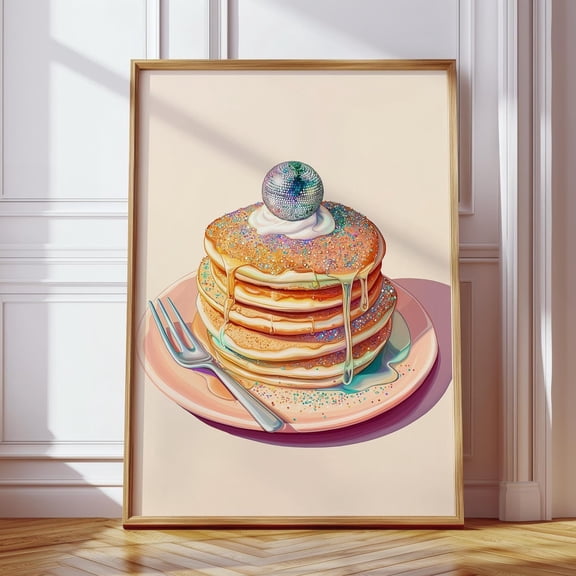 Disco Pancakes Print, Retro Kitchen Wall Art, Trendy Food Poster, Sparkly Sprinkles Print, Foodie Art, Wall Art, Modern Wall Decor, 16x24 UNFRAMED