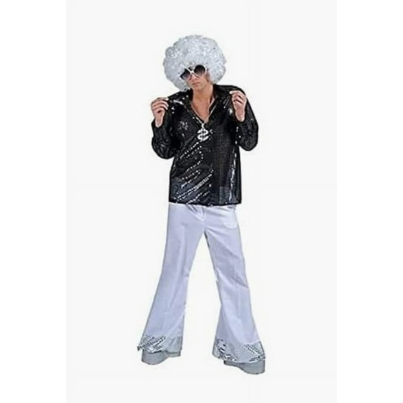 Disco Pants with Sequin Bottoms - 1970's - White - Costume - Large 38-42 W