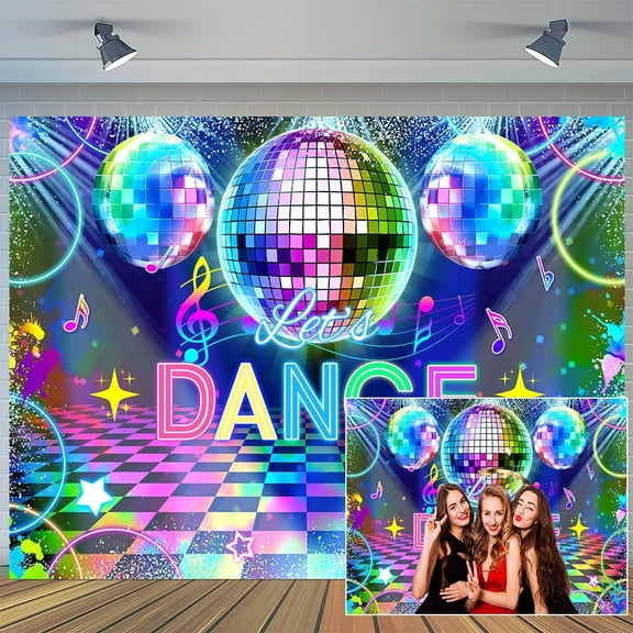 Disco Party Backdrop Let's Dance Neon Disco Colorful Musical Party Background Hip Hop Dancing Birthday Party Decorations Banner Photo Booth Props