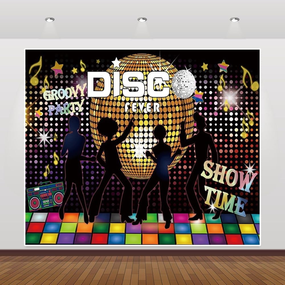 Toile Fond Photo Disco Party 2.5x1.8m - Néon 70s 80s 90s - Décoration Fête Photobooth