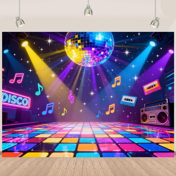 Disco Party Backdrop Retro Vintage 70s 80s 90s Disco Ball Colorful Stage Background Neon Dance Music Prom Birthday Party Decorations Banner Supplies Photo Booth Props
