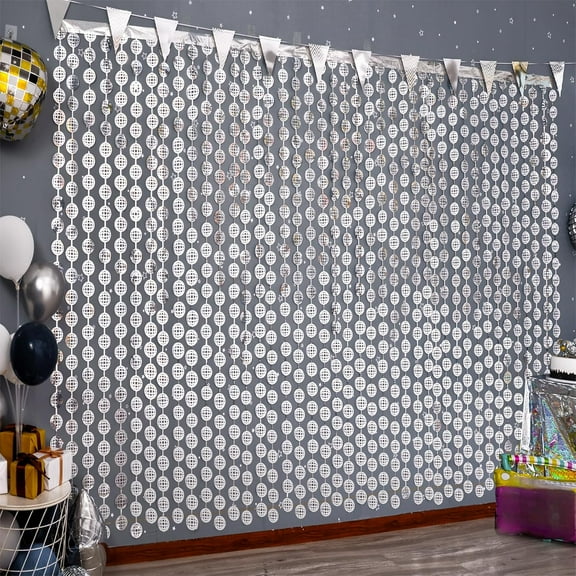 Disco Party Decorations, 2 Pack Ball Photo Booth Props, 3.3x6.6 ft Silver Foil Fringe Curtains Backdrop for Birthday 70s 80s, Decades, Taylor, New Years Eve Decor