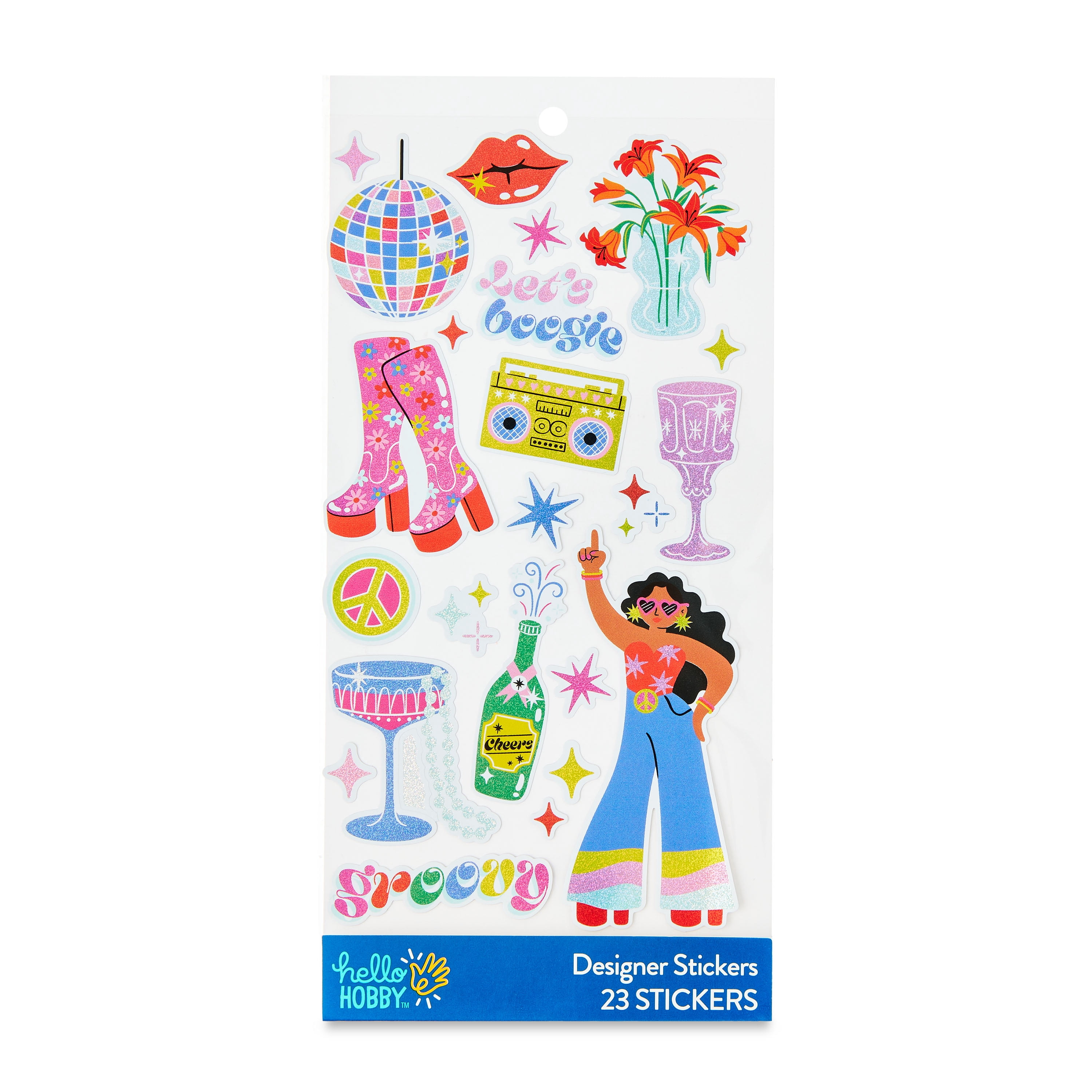 Disco Und Sticker Hello Hobby Multicolor Glitter Disco Party Stickers 23 Count for ...