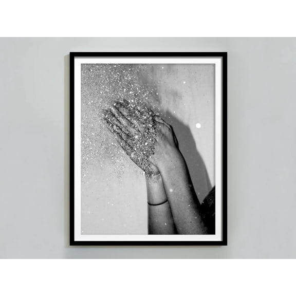 Disco Party Glitter Hands Wall Art Print, Black And White Retro Home Decor