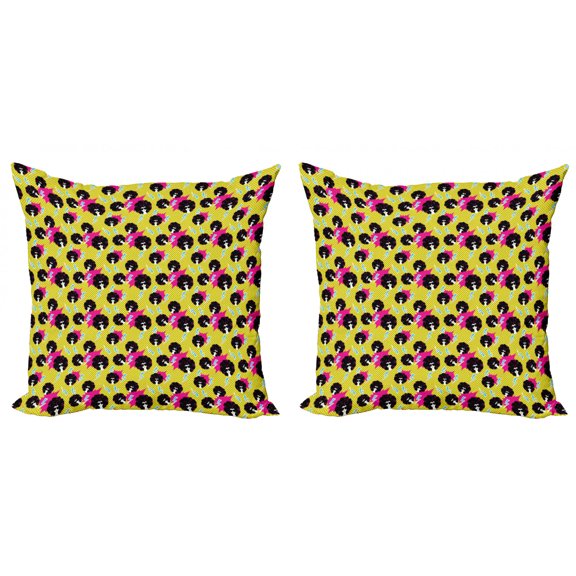 Ambesonne Retro Throw Pillow Cover 2 Pack, Afro Girls Polka Dots 80s, 24", Multicolor