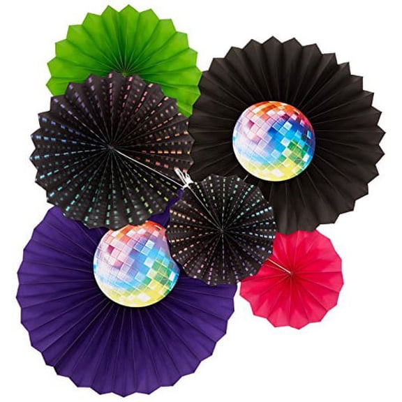Disco 'Party Time' Paper Fan Decorations (6ct)