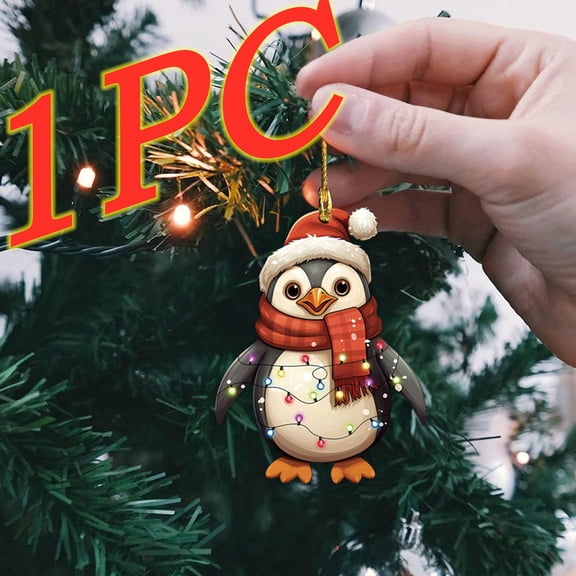 Disco Penguin Decoration Ornament 1 PC 2D Flat Acrylic Printed Penguin Ornament Christmas Ornaments Keychain Car Rearview Mirror Accessories Backpack Pendant Penguins Ornament Lover
