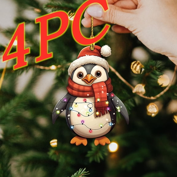Disco Penguin Decoration Ornament 4 PC 2D Flat Acrylic Printed Penguin Ornament Christmas Ornaments Keychain Car Rearview Mirror Accessories Backpack Pendant Penguins Ornament Lover