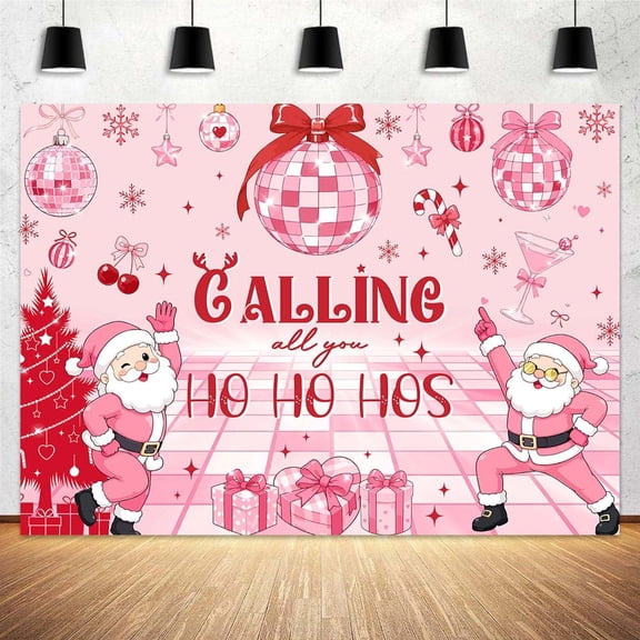 Disco Pink Christmas Backdrop, Funny Santa Merry Xmas Photo Background,7X5ft Retro Dancing Santa Groovy Holiday Party Banner for Girls Christmas Party Photo Booth Photography Decor