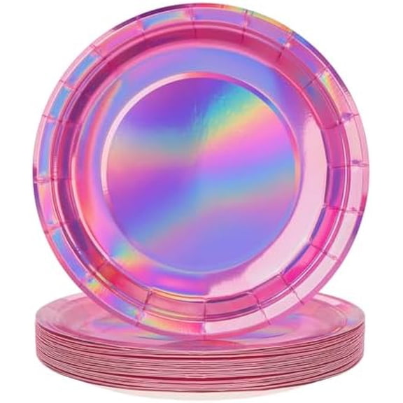 Disco Plates Disposable Disco Ball Plates for 70s Disco Party Decorations Wedding Birthday Bachelorette Party 9" (Iridescent Pink, 9IN25P)