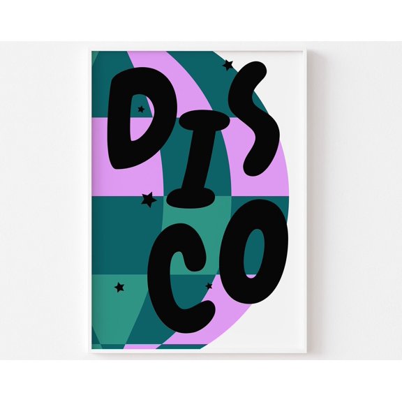 Disco Print - Disco Ball, Retro Disco, Groovy Funky Bright Green And Purple, 1970S 1960S, Retro Disco Ball, Trendy Disco Typography Poster Wall Art, Modern Wall Decor, 16x24 UNFRAMED