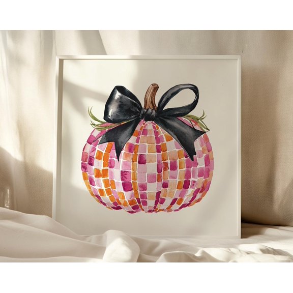Disco Pumpkin Print, Boho, Cozy Autumn Wall Art, Thanksgiving Wall Art, Neutral Fall Decor, Rustic Fall Decor, Wall Art, Modern Wall Decor, 30x30 UNFRAMED