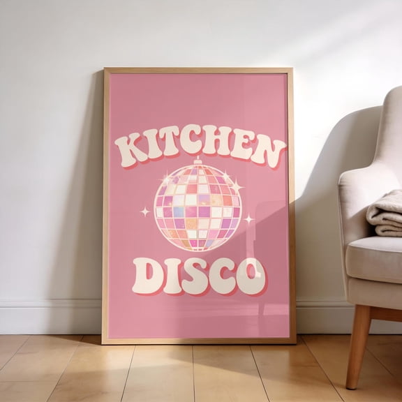 Disco Retro Pink Disco Ball 70s Vibes Poster Unframed Paper Print