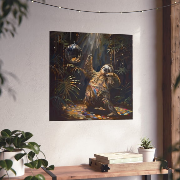 Disco Sloth Party Animal Poster Sloth Lovers Poster Funny Sloth Poster Sloth Humor Wall Art Abstract Sloth Poster Disco Lovers , Poster Print Only