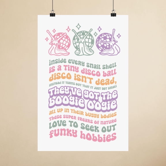 Disco Snails Dancing Disco Snail Illustrations Lyrics Matte Vertical Posters Retro Dance Poster Viral Meme Song , Poster Print Only