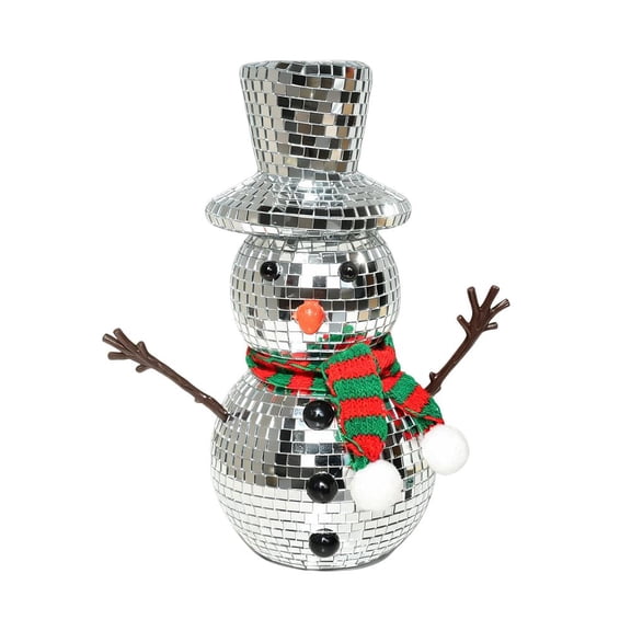 Disco Snowman Figurine 3.7x7.8in Silver Inlaid Glass Mirror Holiday Decor