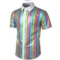 thumbnail image 1 of Disco Soft Print Graphic Mens 70s 80s Shiny Sequin Shirts Metallic Party Short Sleeve Button Down Shirts Funny Nightclub Tee Shirt, 1 of 2