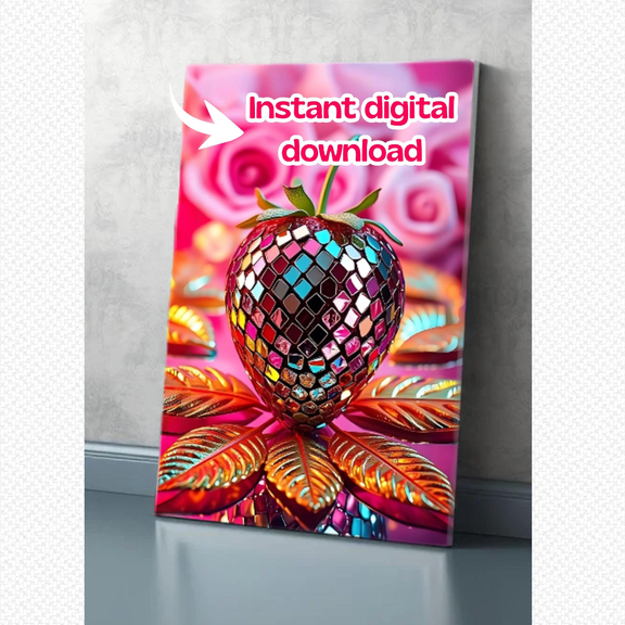 Disco Strawberry Poster , Glossy Wall Poster , Glam Fruit , Pop Trend , Funky Kitchen Decor, Poster Only, Poster Home Decor, Poster Only