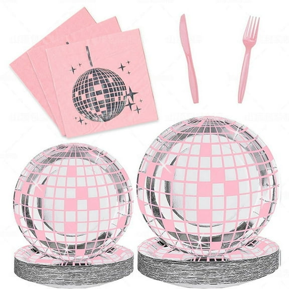 Disco Party Supplies Plates Napkins Tablecloths Pink Birthday Decorations 70s Themed Tableware Set
