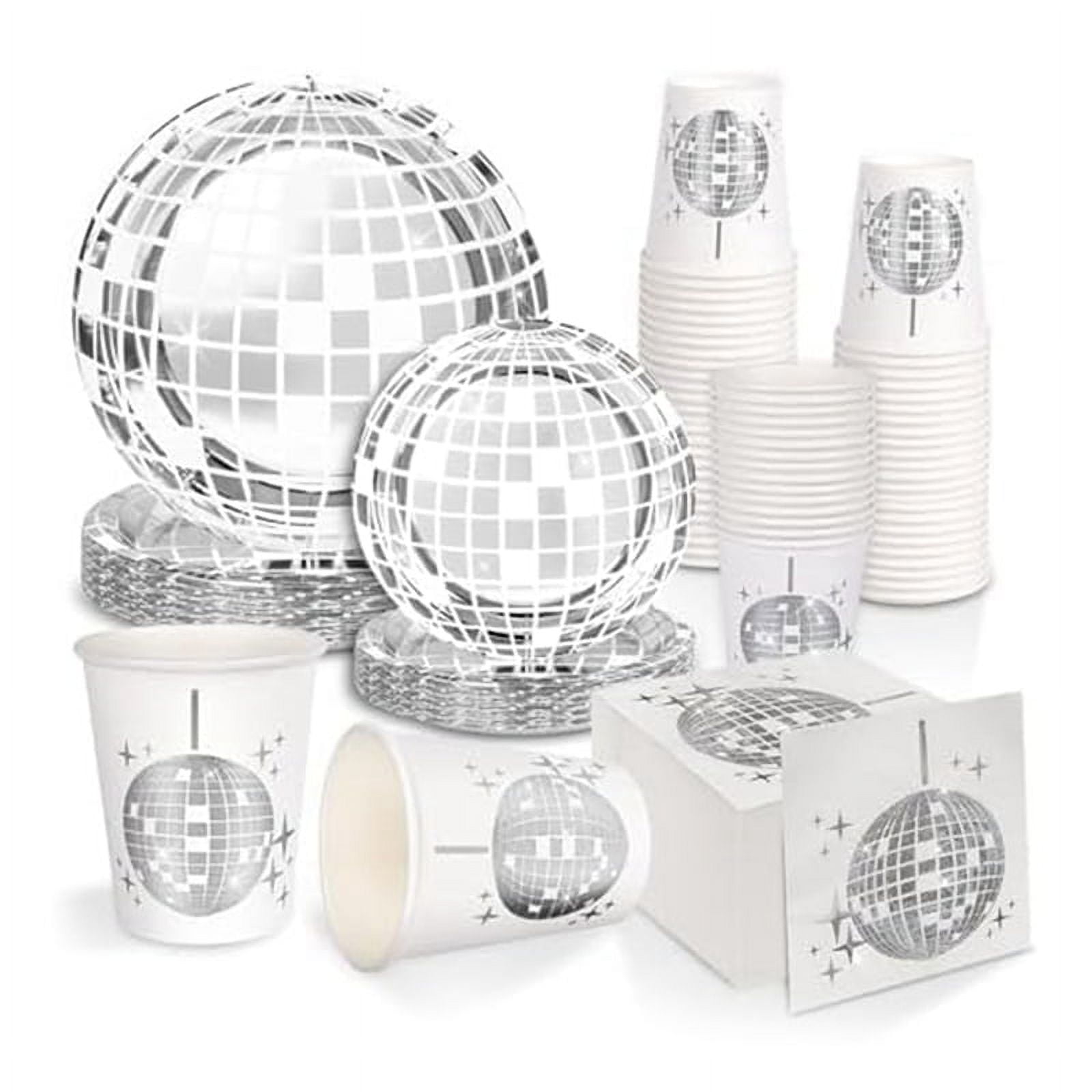 Disco Party Supplies Tableware Set Disco Ball Dinner Plate Napkin Fork Disco Birthday Rock Dance Music Party, 150 PCS