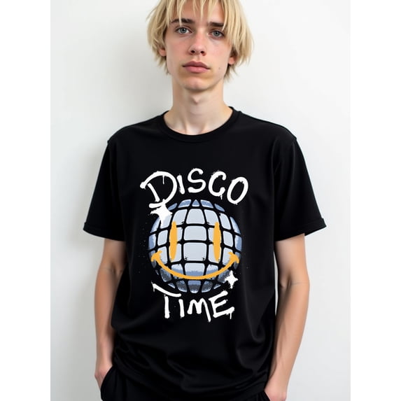 Disco Time Globe Tee men round neck T-shirt black casual limited edition Daytime and weekend wear Retro Unisex Shirt Cotton tshirts
